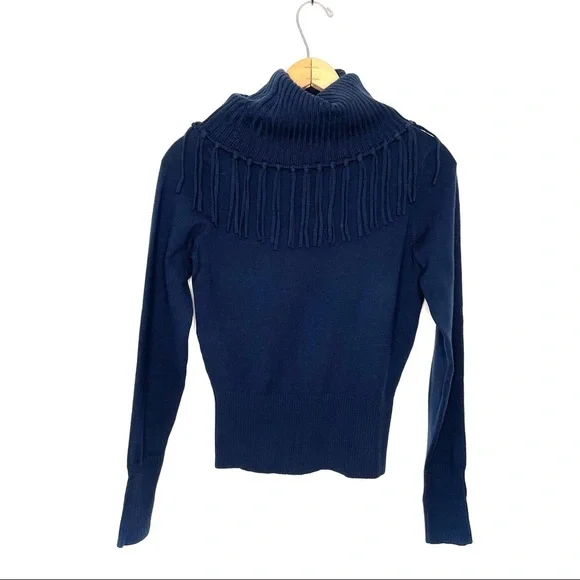 Karen MillenBlue Fringe Turtleneck Sweater Size XS